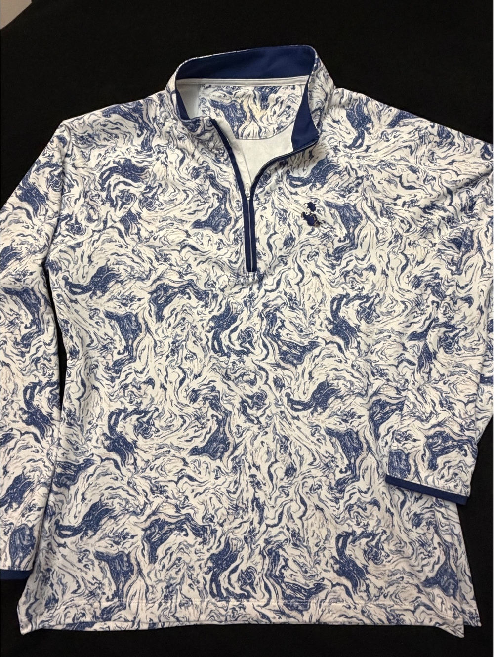 Polo Ralph Lauren Men's Long Sleeve Pullover with Blue and White Swirl Pattern